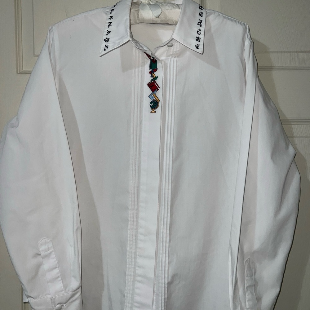 Yves St. Clair White Blouse with Embroidered Collar back to school 14